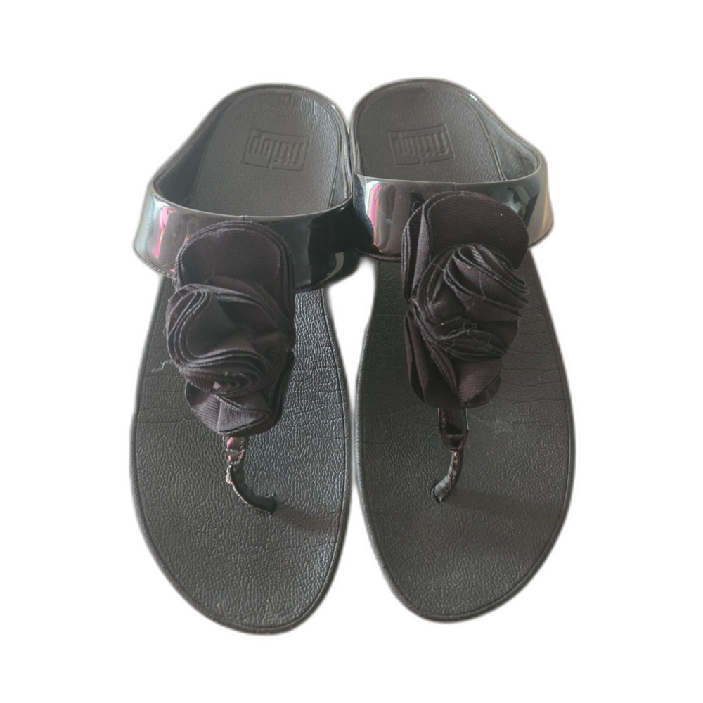 Fit Flop Sandals Women 8.5-9 Black Rose Accented